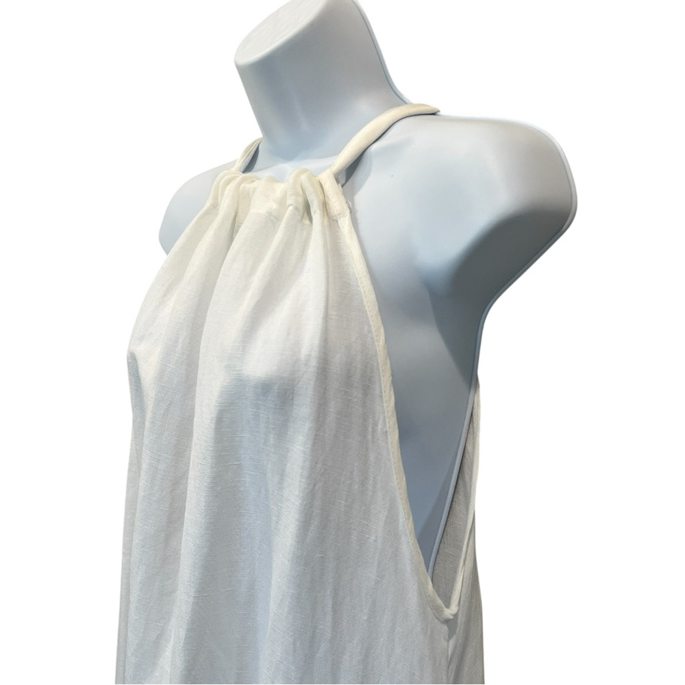 Elan High Neck Tiered Halter Maxi Dress White Linen Blend Relaxed Flowy Fit NWT - Picture 12 of 15